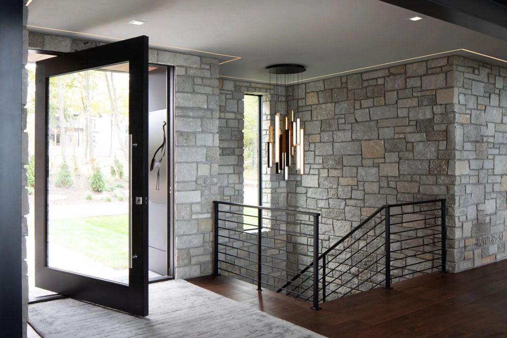 brick walls interior metal staircase home
