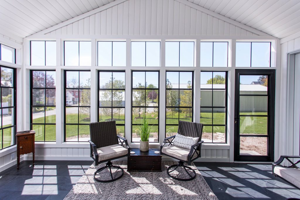 clean white sunroom